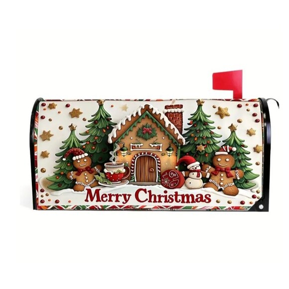 Christmas MailBox Cover 21x18in Adjustable strap and buckle Gingerbread NEW - Picture 1 of 3